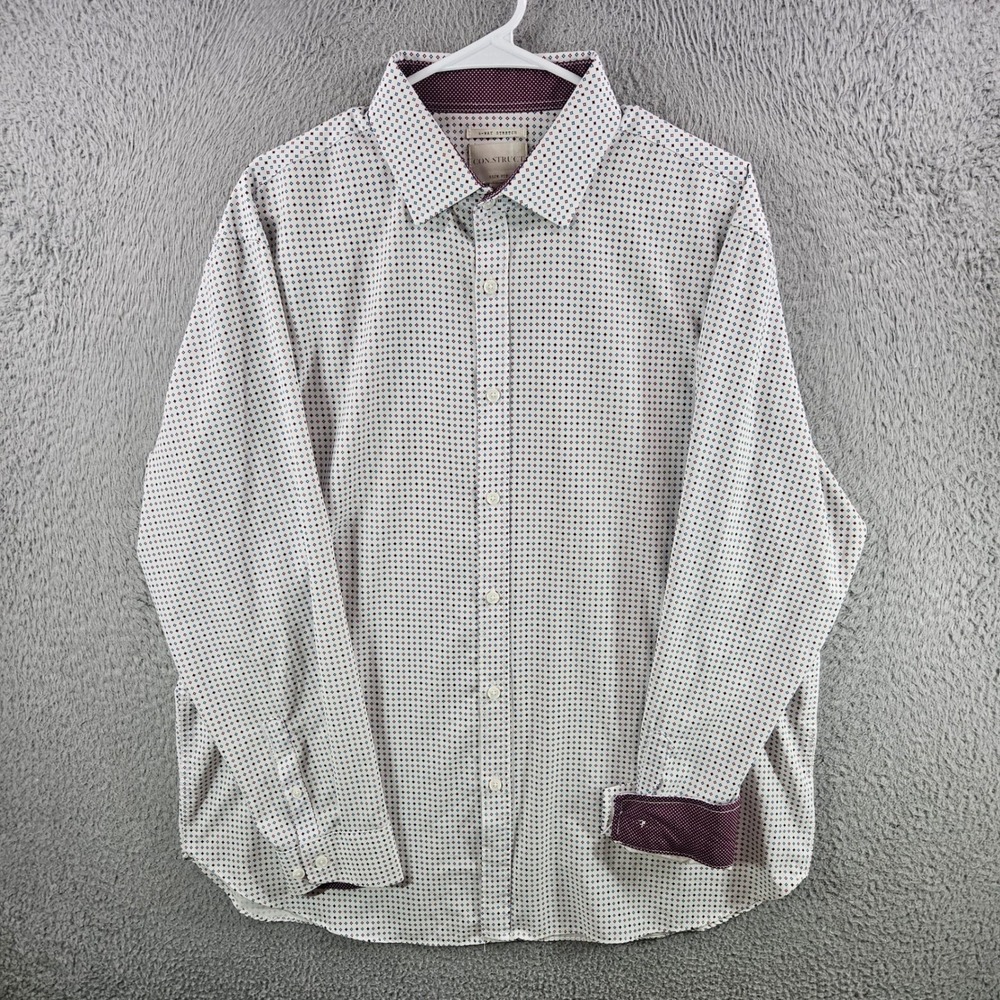 CON.STRUCT Mens XL Slim Fit 4-Way Stretch Long Sleeve Button Down Shirt Geometri